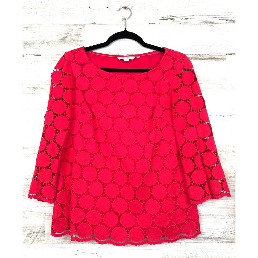 Boden Womens 6 Red Arabella Circle Crochet 3/4 Sleeve Lined Blouse Boho Chic